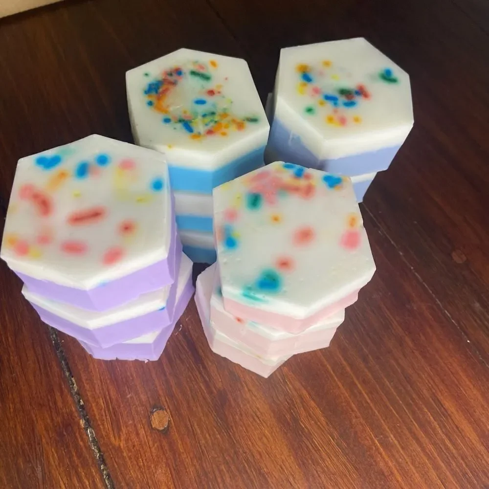 Fun Sprinkle Vanilla Birthday Cupcake Hexagon handmade moisturizing goat soap